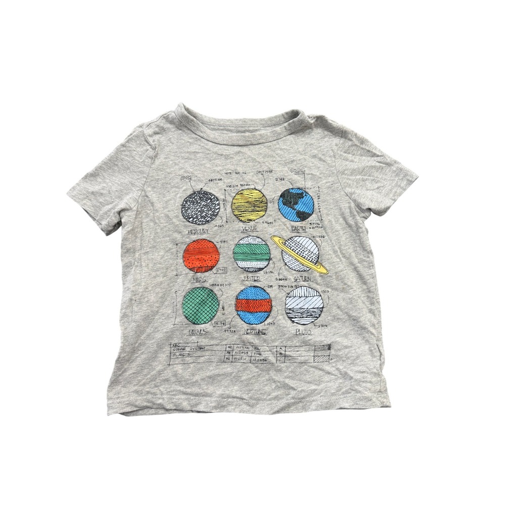 Gap Kids XS Gray Solar System Planets Graphic T-Shirt Short Sleeve Crew Neck